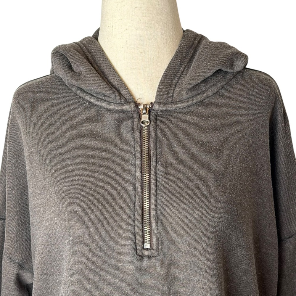 Aerie Quarter Zip Hoodie Women Small Brown Gray Cropped Sweatshirt Athleisure - Picture 4 of 10